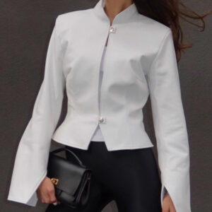 Stand Collar Fitted Leather Jacket